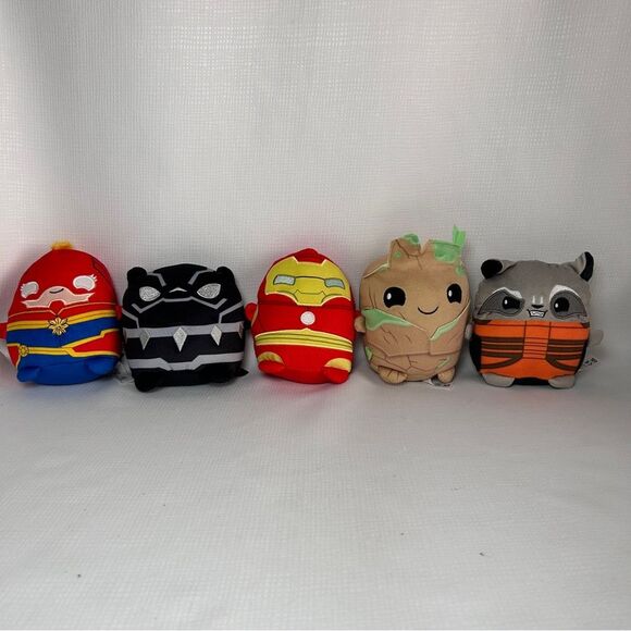 5 Mattel Marvel Plush Iron Man Capt. America Groot Rocket Raccoon Black Panther - Picture 1 of 11